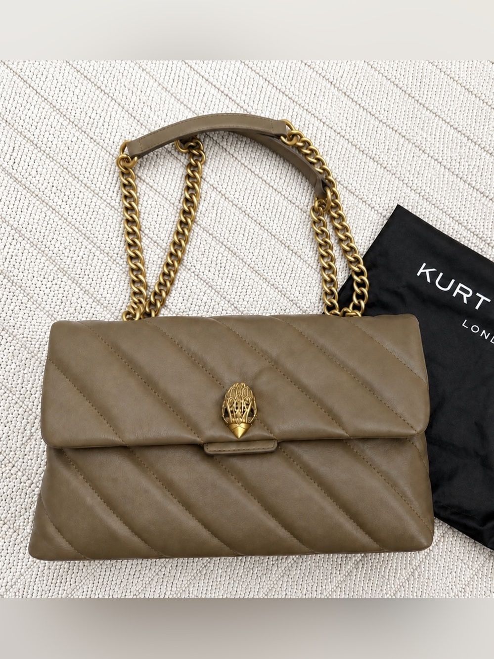 Kurt Geiger London Large Soho Quilted Soft Leather Khaki Convertible Bag NWT